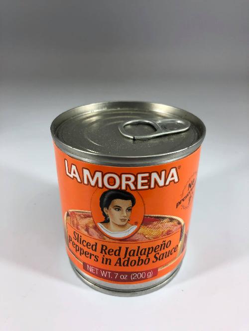 Sliced Red Jalapeno Peppers in Adobo Sauce la Morena 200g