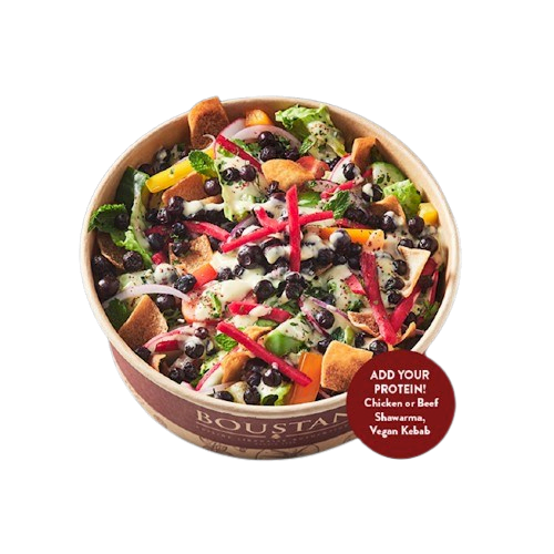 Bol de salade Fattouche et bleuets sauvages