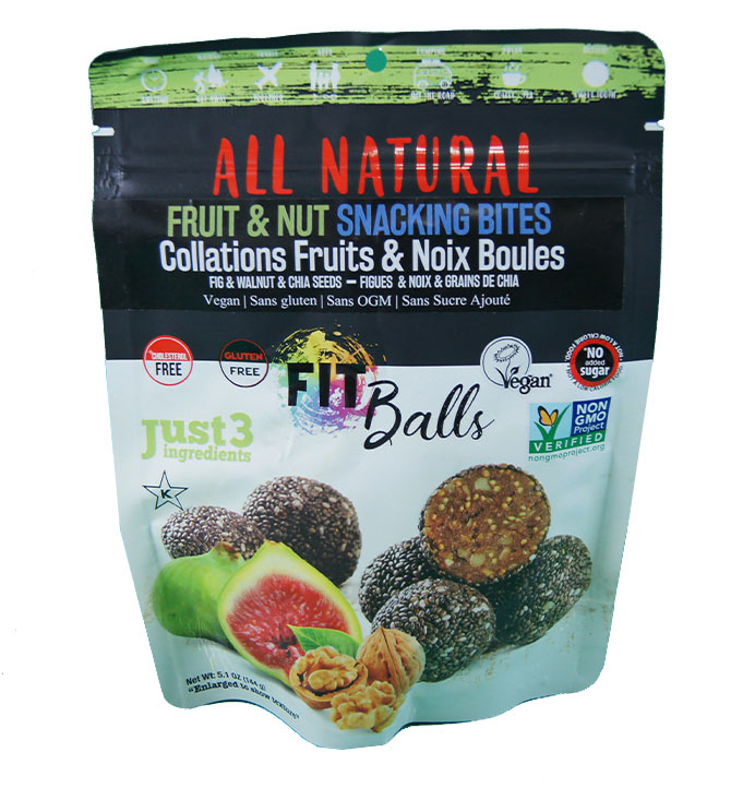 Collations fruits et noix boules naturel figues et noix et grains de chia Fit Balls 144g