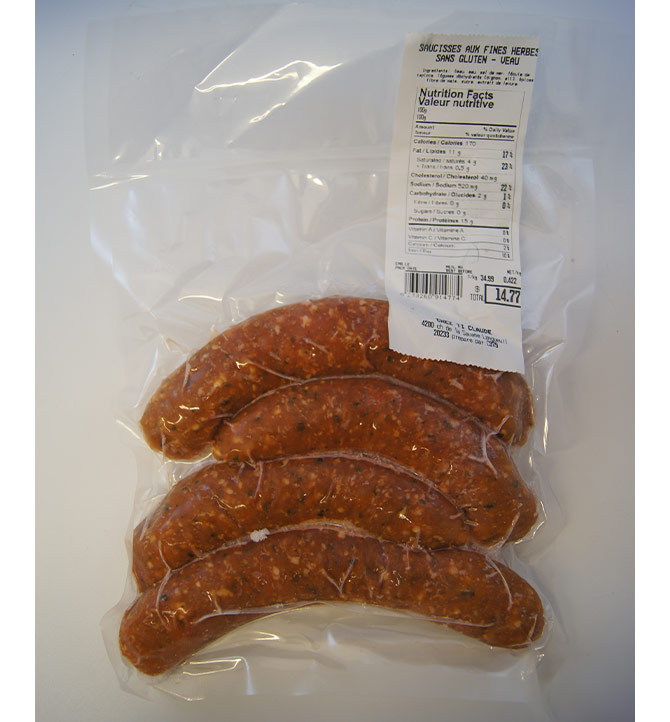 Saucisses aux fines herbes Sans gluten Veau