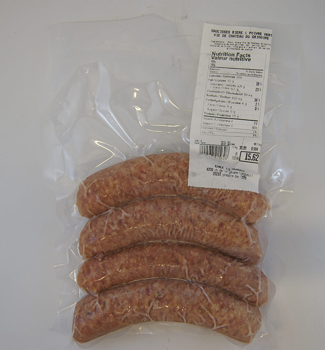 Saucisses bière et poivre vert