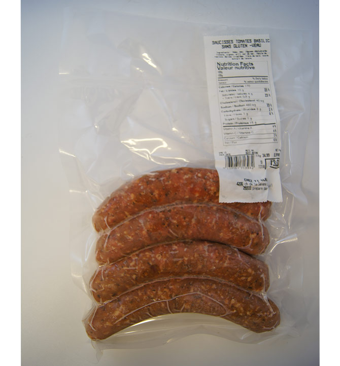 Saucisses tomates basilic Sans gluten veau